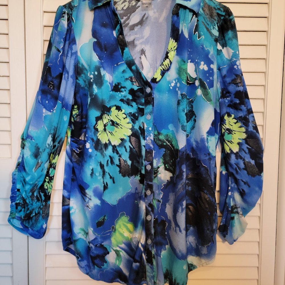 Peter Nygard Multi Blue Blouse, size M